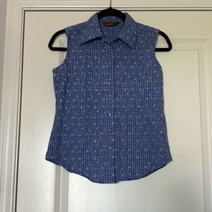 Wrangler Aura by Wrangler Blue & White Sleeveless Button-Down Cotton Shirt